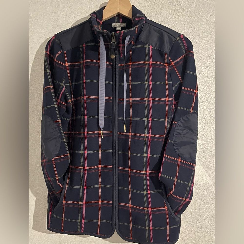 T by Talbots Navy Blue Colorful Plaid Jacket small petite
